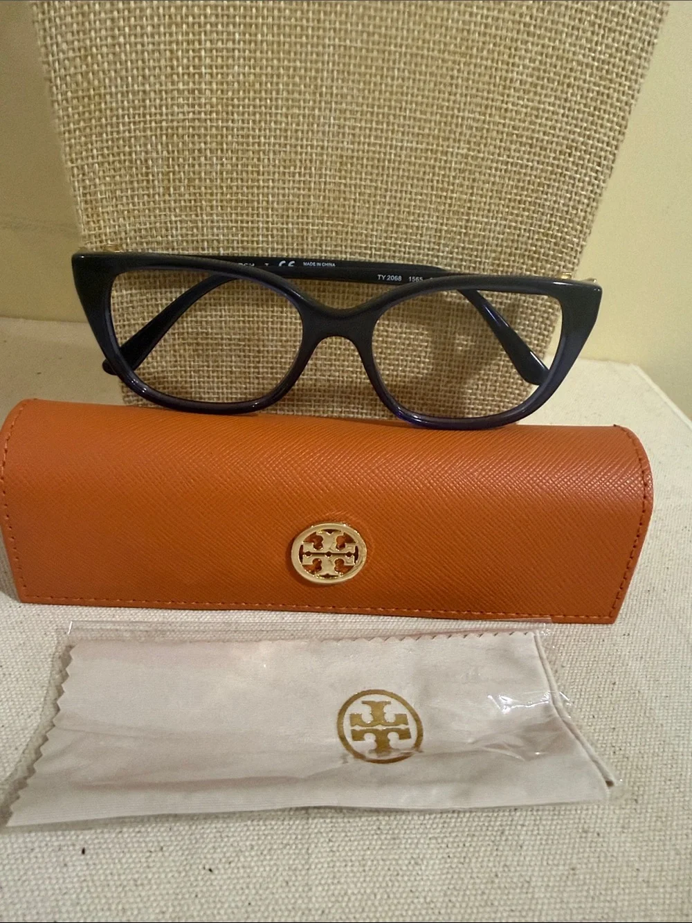 Tory Burch Navy Cat-Eye Optical Glasses with Orange Logo Case-RX ready No Lenses